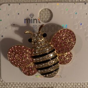 Mint Pink and Gold Crystal Bee Pin